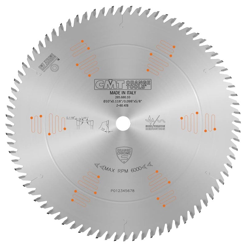 CMT ORANGE TOOLS 285.680.10 Orange Chrome Ultimate CROSSCUTTING Blade 10" x T80 ATB